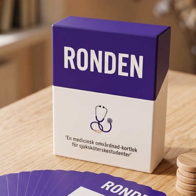 Lila ask märkt Ronden med ett stetoskop på framsidan
